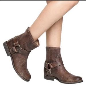 👢👢Frye Womens Phillip Harness Short Leather Booties Womens Size 6.5 GREY